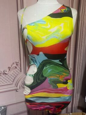 Woman Pretty Little Things Small 6 Marble Sexy Cut Out Festival Body Con Dres